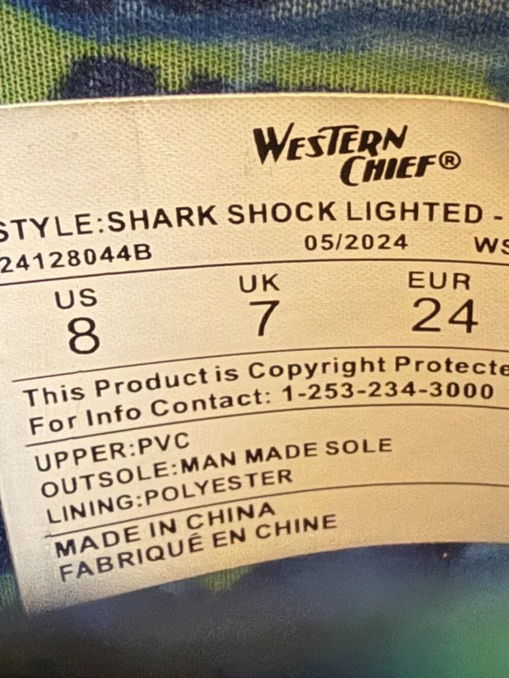 Western Chief Shark Chase Lighted Black/Blue/Green Kids Rain Boots Sz 8
